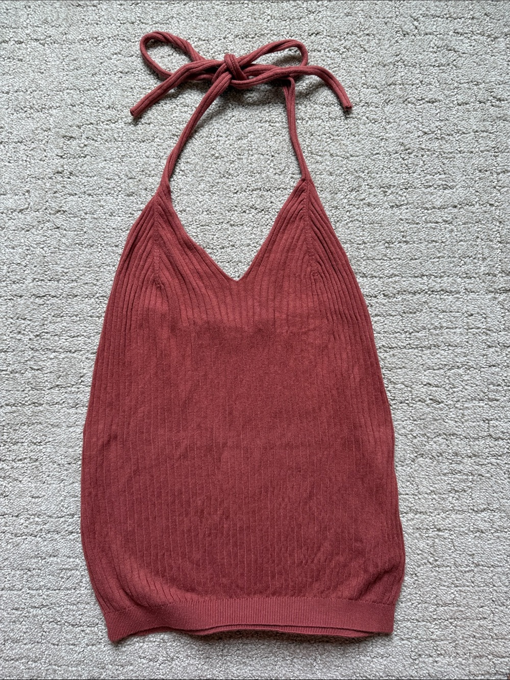 Anthropologie Rust Red Halter Ribbed Knit Tank Top